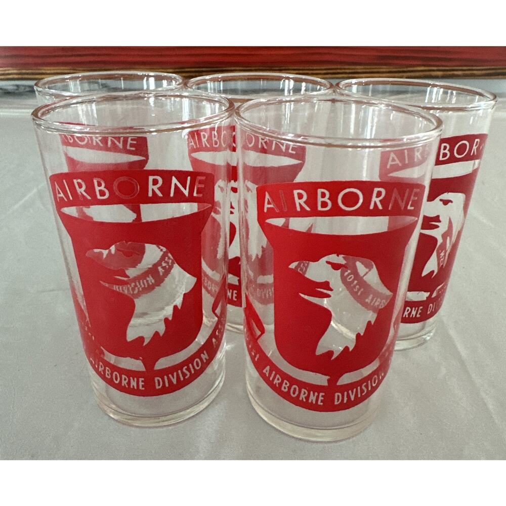 Airborne 101st Airborne Division Screaming Eagles 5 Glasses 8 Ounce 4 1/4 Inch